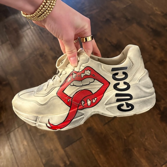 NEW GUCCI RYTHON LIP SNEAKERS - Worn once size 40 1/2 - Picture 3 of 4